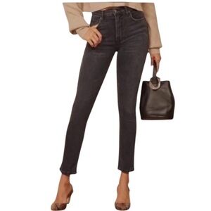 Reformation Liza High Rise Straight Jeans Cropped Organic Black Denim